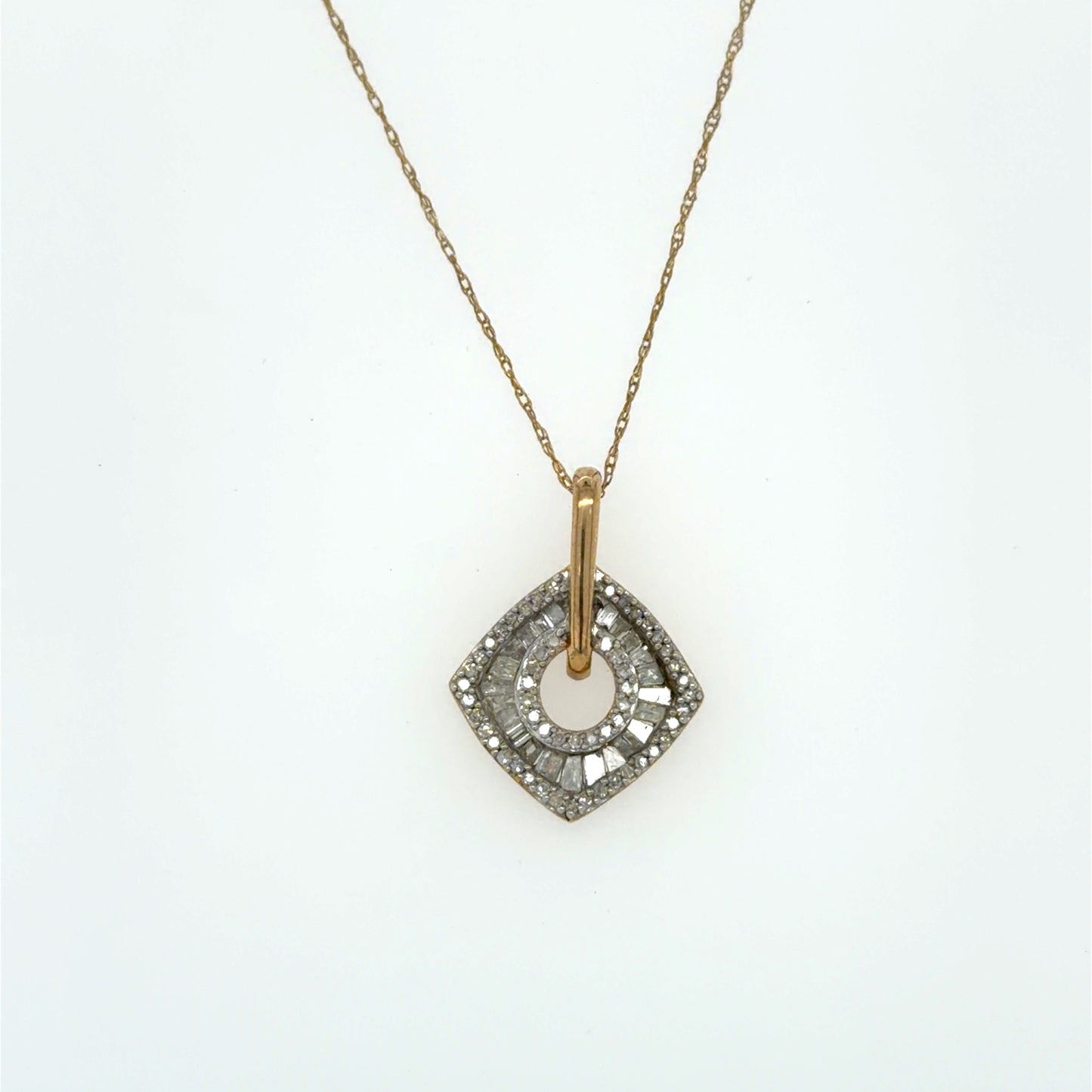 0.5 CTW Baguette Diamond Hexagon Pendant in 10K Yellow Gold