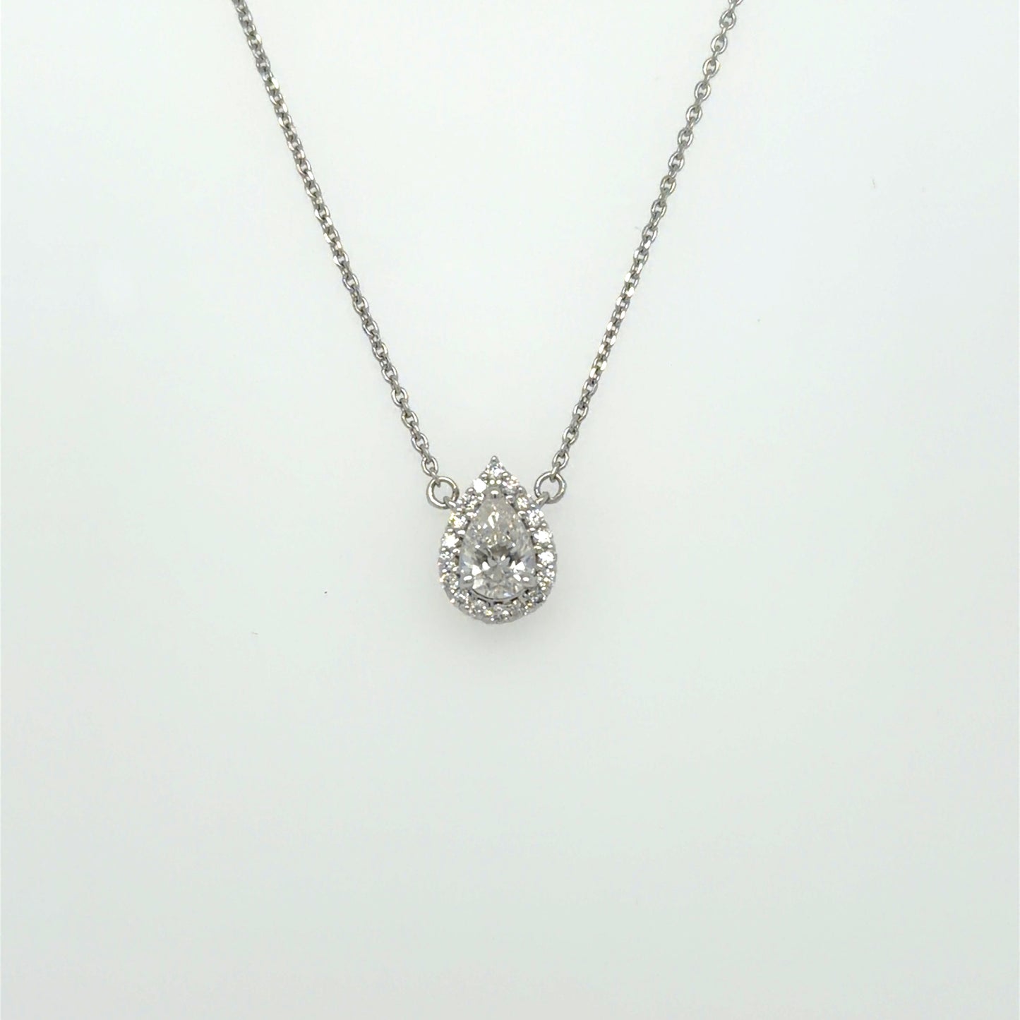 0.50 CT Natural Pear Diamond Halo Pendant in 14K White Gold
