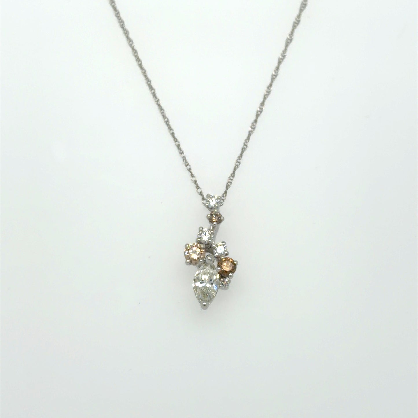 0.64 CTW Natural Chocolate & White Diamond Pendant in 18K White Gold