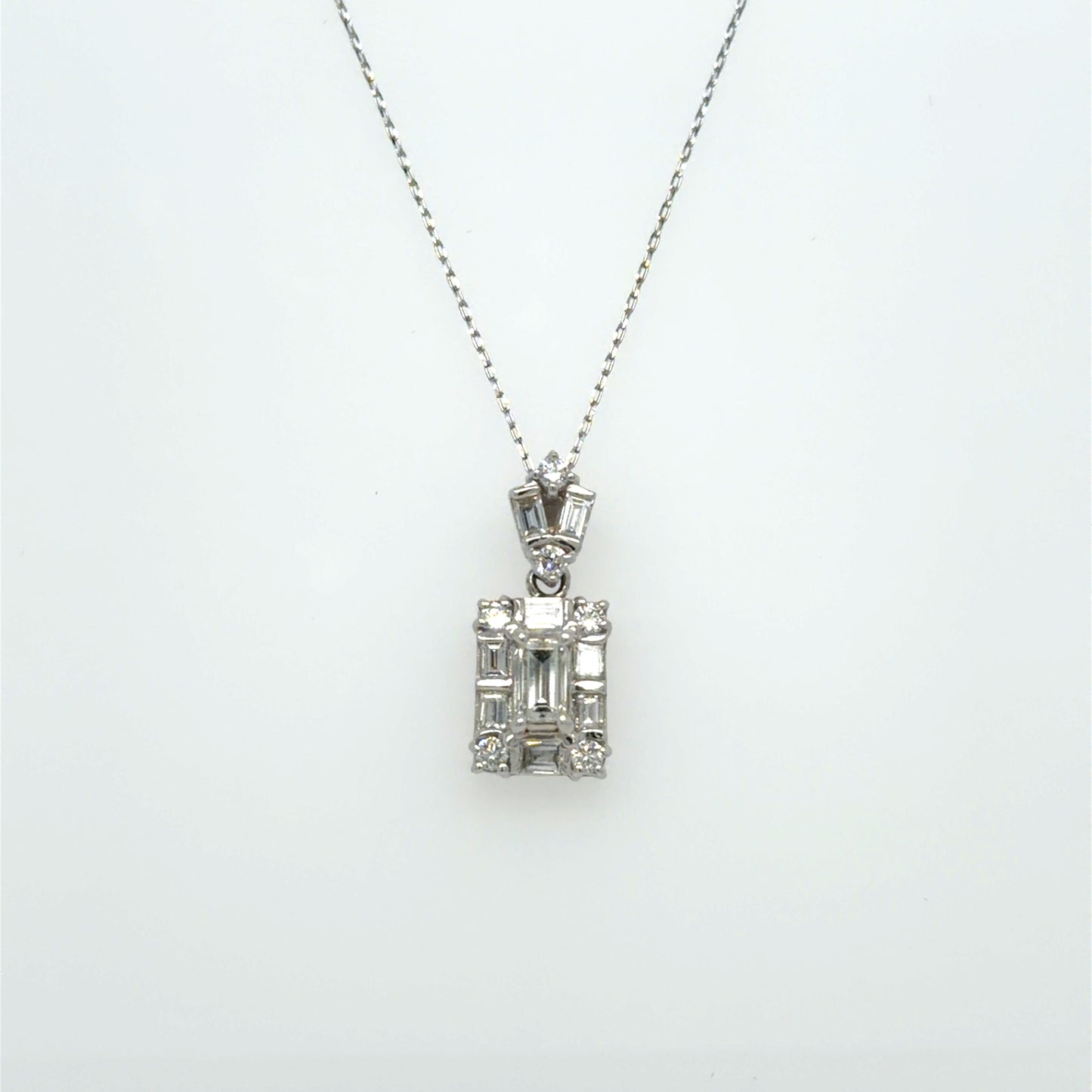 0.78 CTW Natural Emerald-Cut Diamond Halo Necklace in Platinum