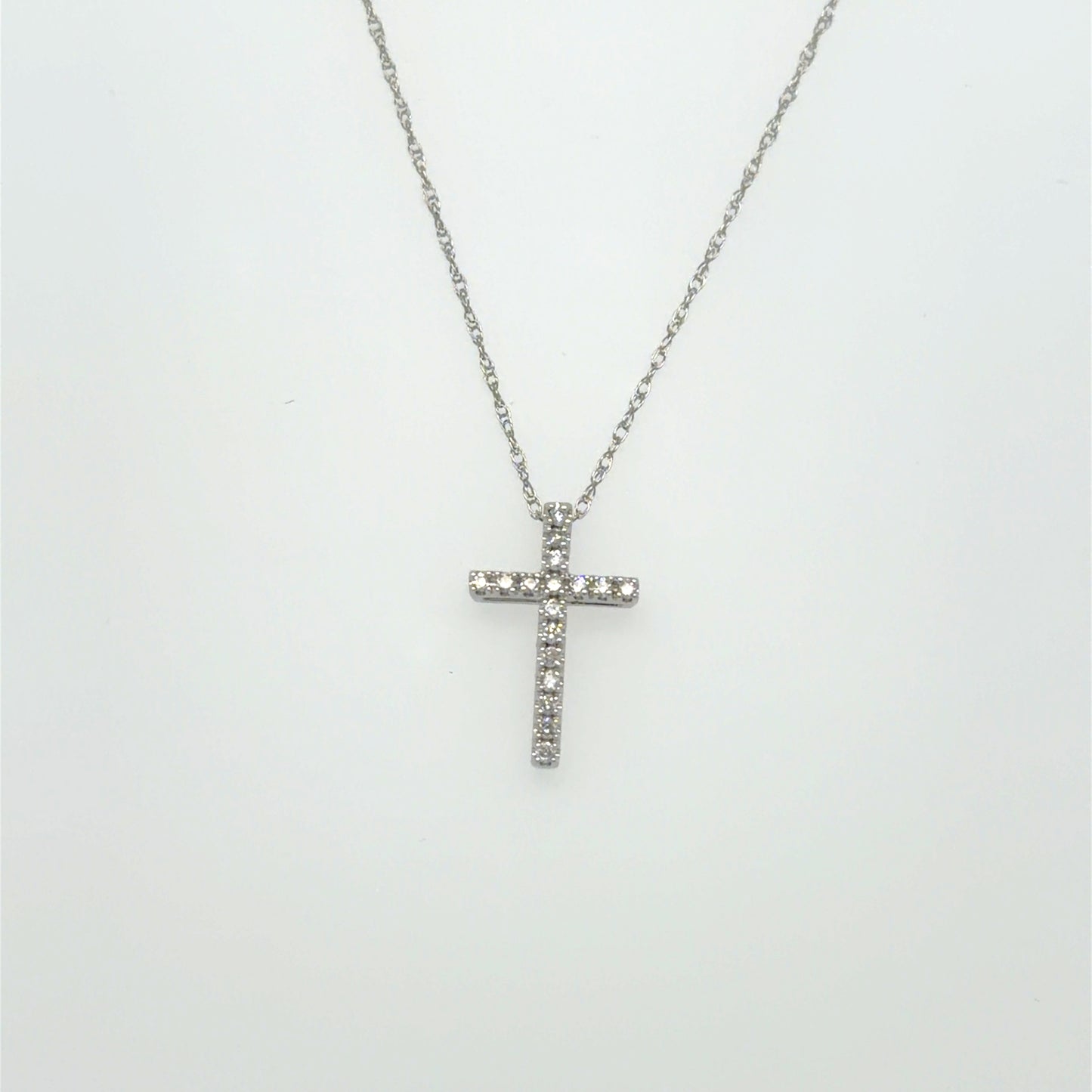 0.10 CT Natural Diamond Cross Pendant in 10K White Gold