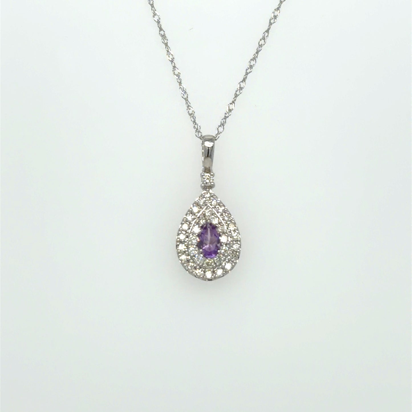 0.19 CT Amethyst & Natural Diamond Pear-Shaped Pendant in 14K White Gold