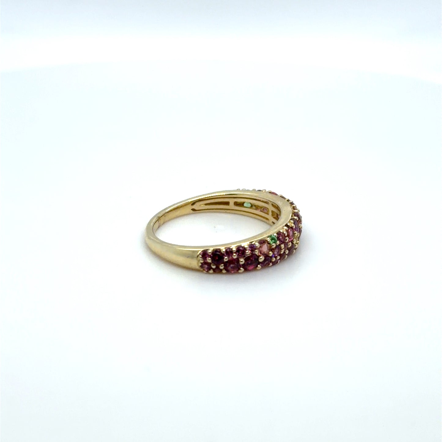 Multi-Color Gemstones Pink & Green Pavé Band in 14K Yellow Gold