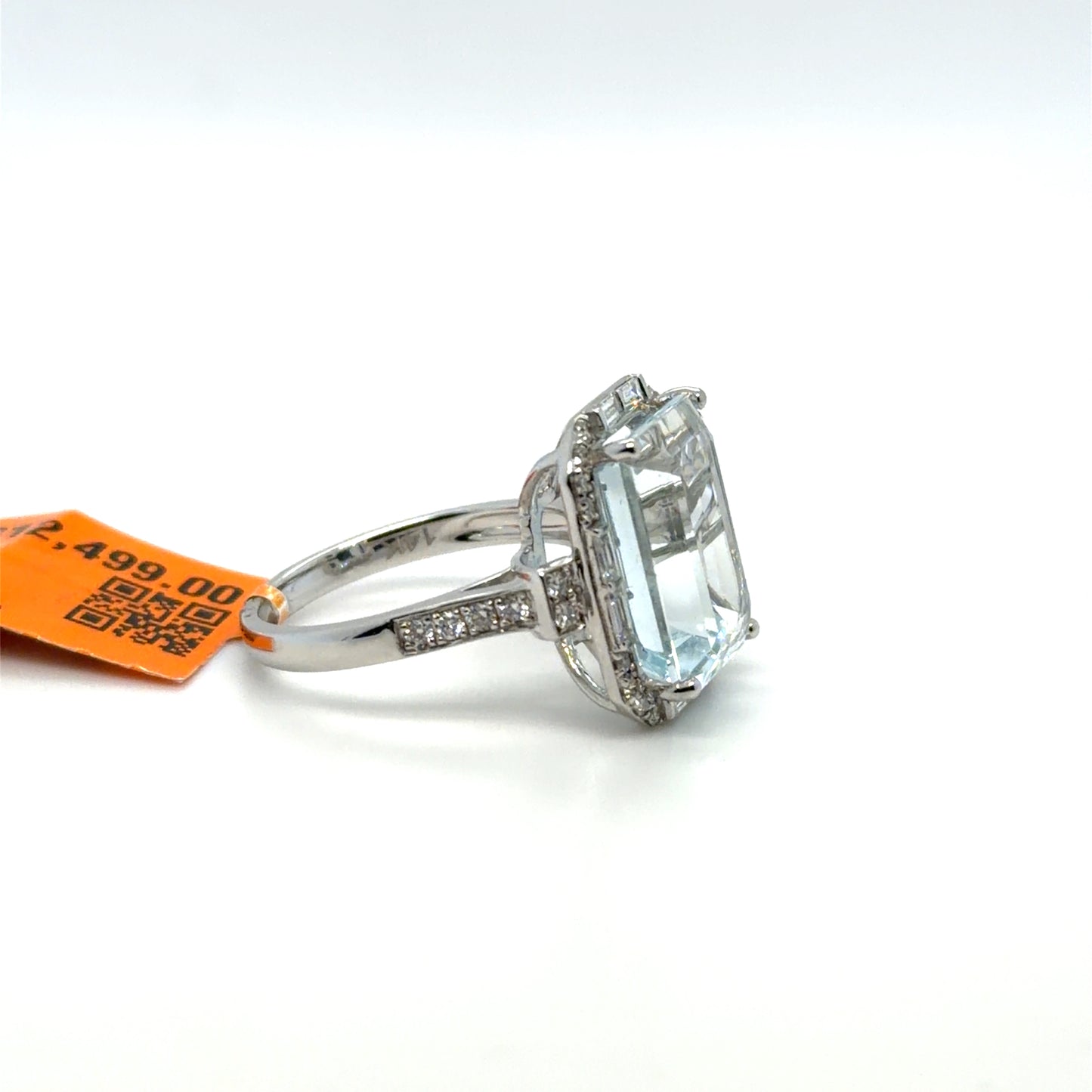 6.85 CT Aquamarine & Natural Diamond Art Deco Ring in 14K White Gold