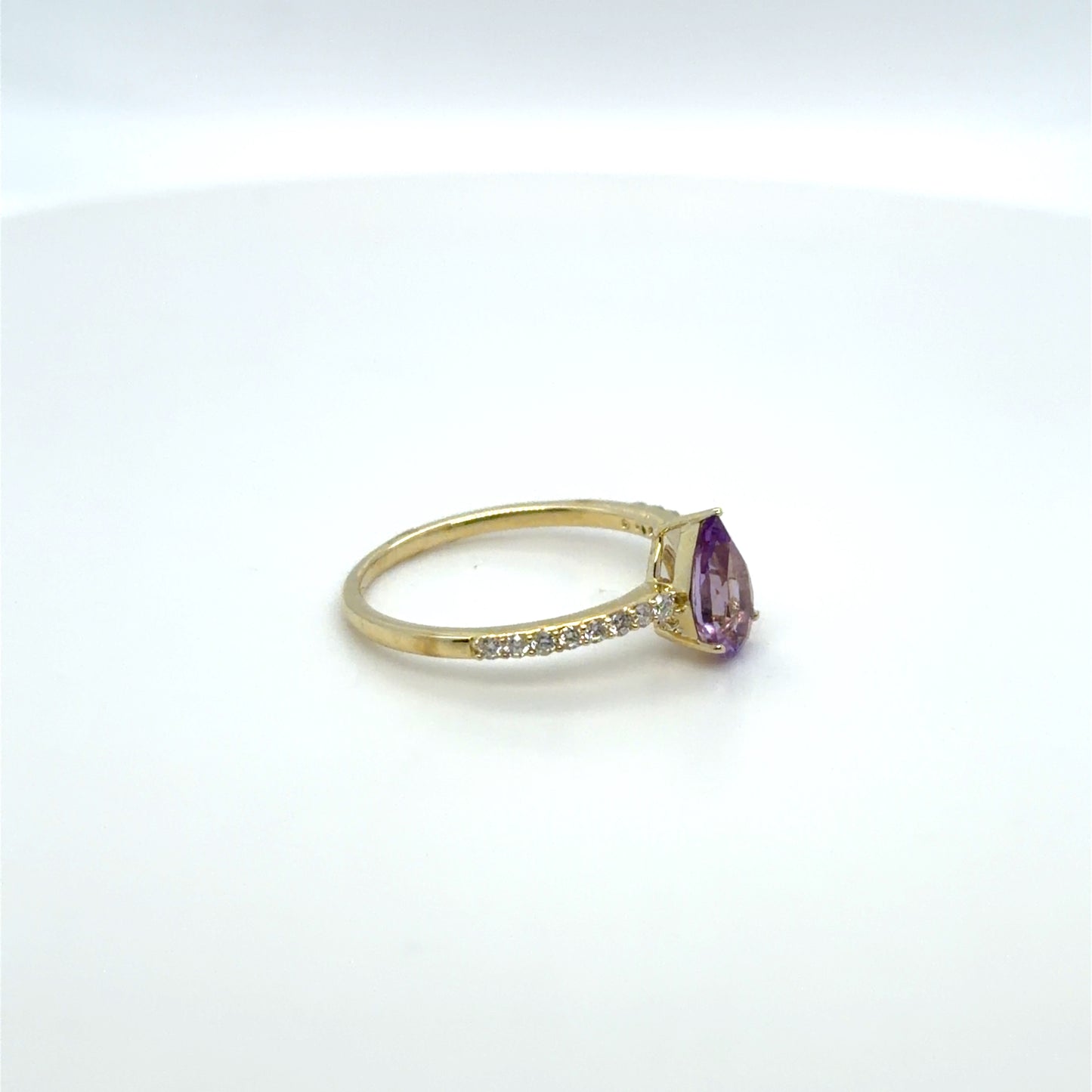 0.75 CTW Amethyst & Natural Diamond Pear Ring in 10K Yellow Gold