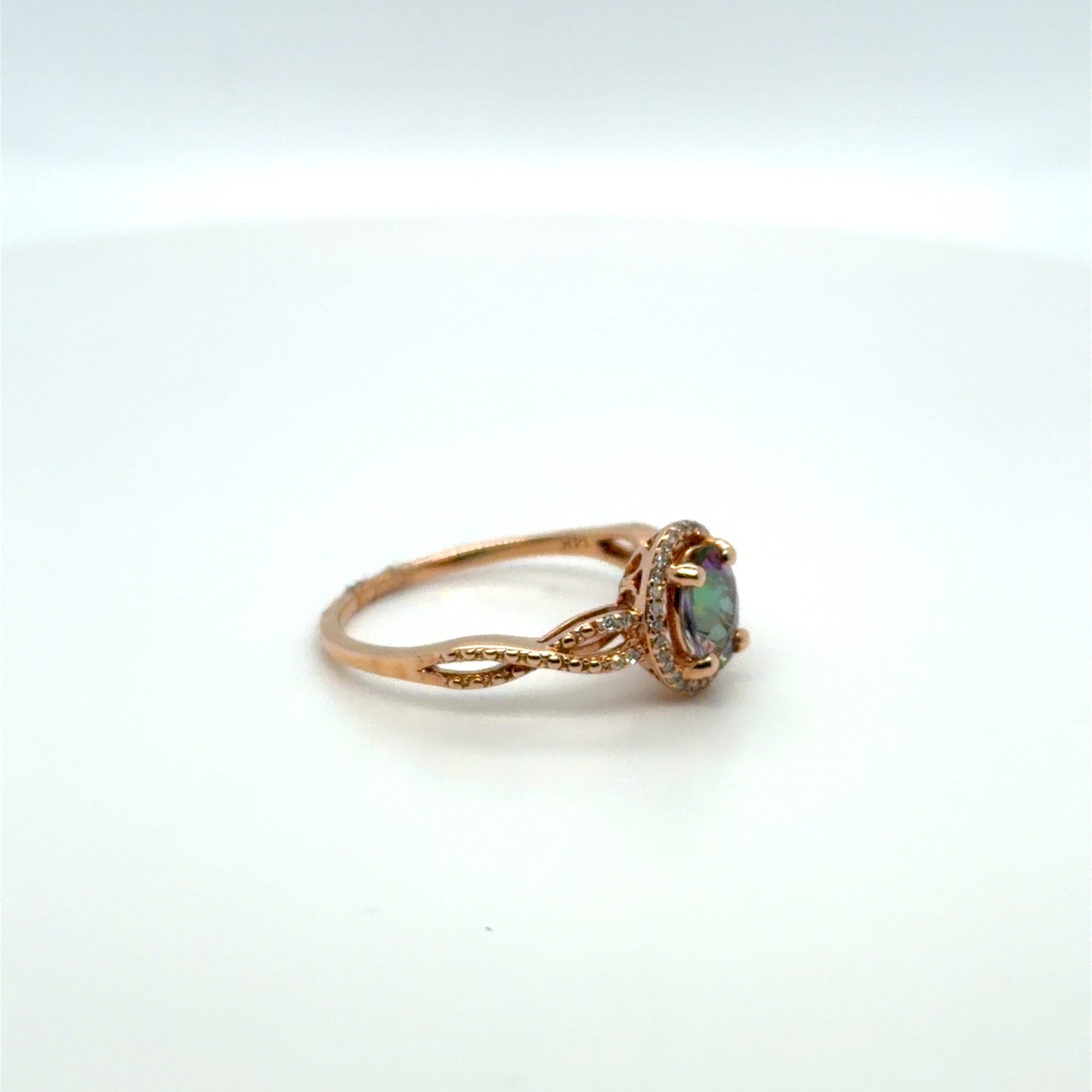 Mystic Topaz & Natural Diamond Twisted Halo Band in 14K Rose Gold