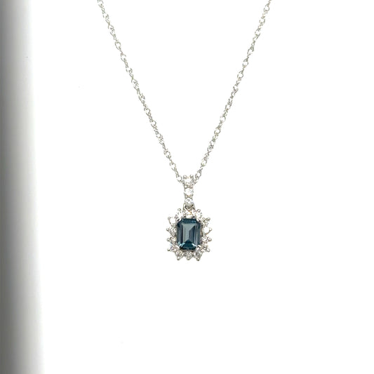 .11 ctw Diamond and London Blue Topaz 10k White gold Pendant with Chain