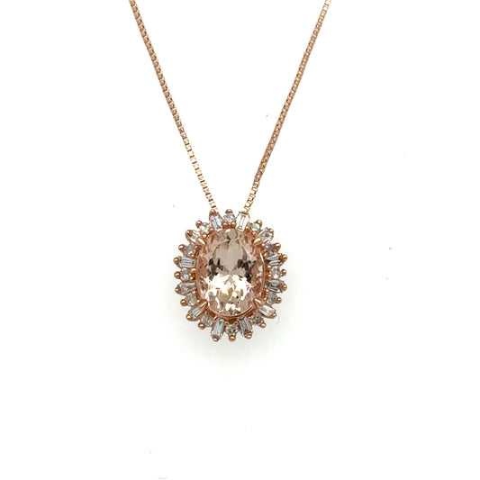 .20ctw Diamond and 1.10ct Morganite 10k Rose Gold Pendant with Chain
