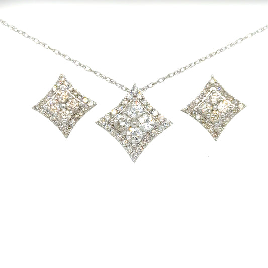 1ctw Diamond 10k white Gold Earing and Necklace Set