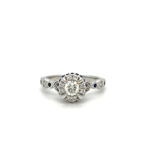 Round Brilliant Cut White Gold Diamond Ring with Sapphire
