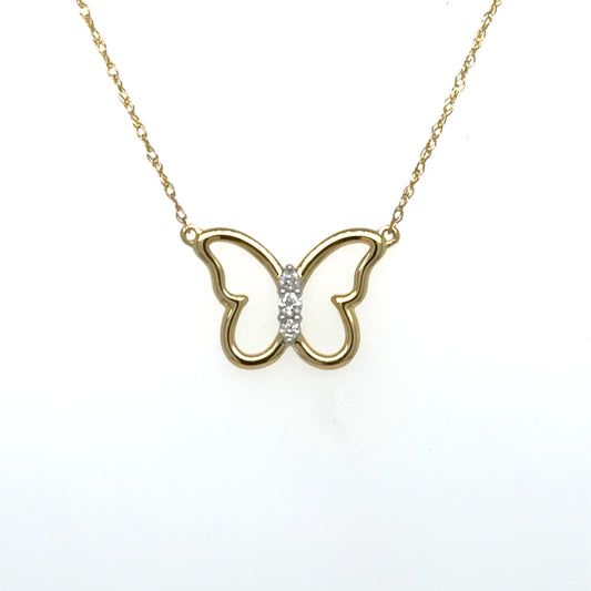 .05ctw Diamond Butterfly 10kt Yellow Gold Necklace