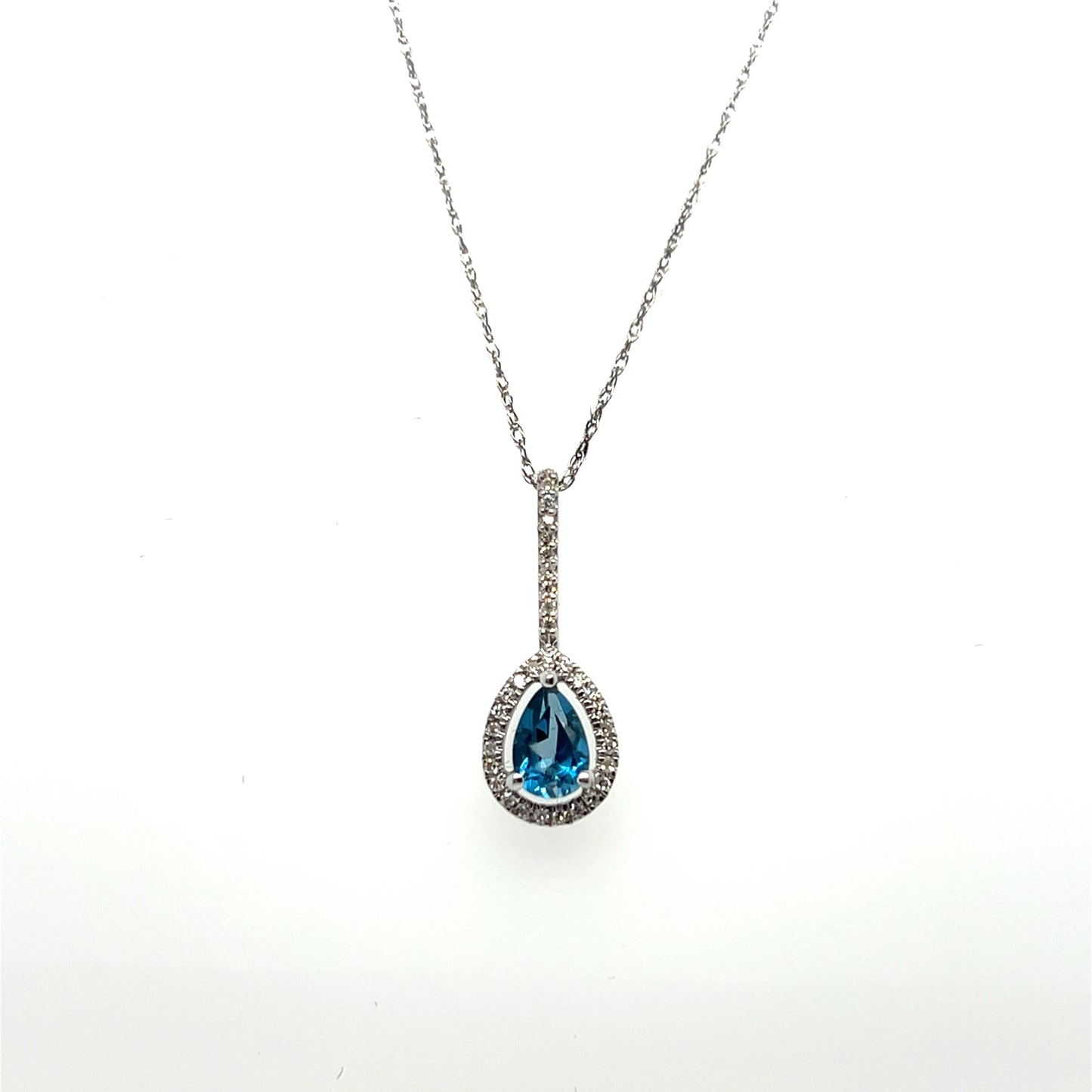 0.59CT Blue Topaz & 0.08CTW Diamond Pendant in 14K White Gold
