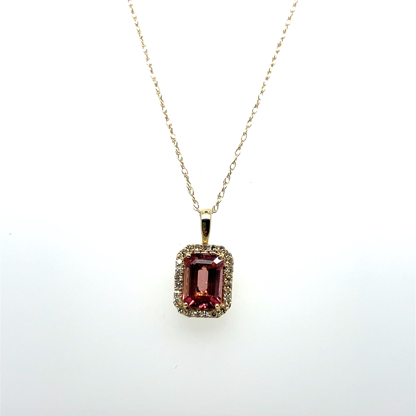 1.00CT Pink Tourmaline & 0.10CTW Diamond Pendant in 14K Yellow Gold