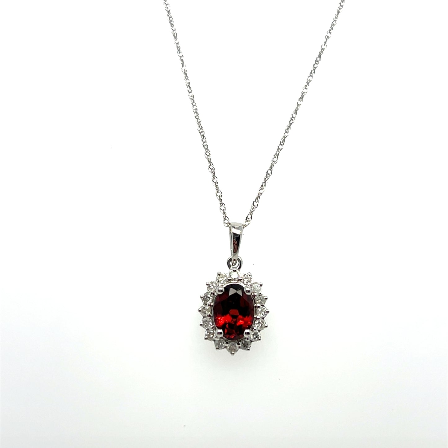 0.22CTW Diamond & Garnet Pendant in 10K White Gold