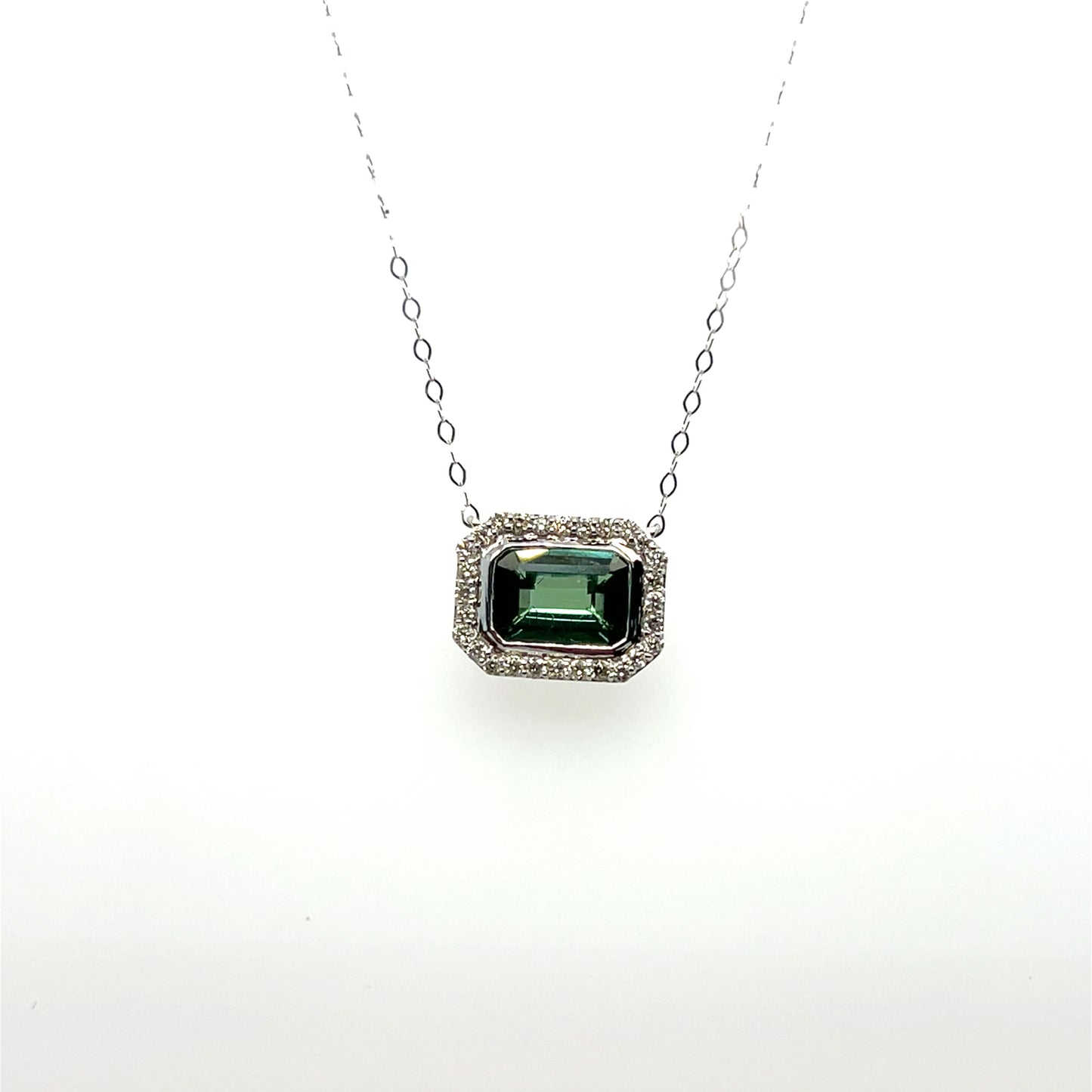 1.00CTW Green Tourmaline & 0.15CTW Diamond Pendant in 14K White Gold