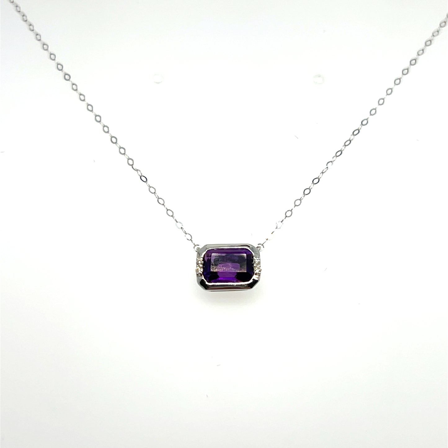 1.00CT Amethyst & 0.02CTW Diamond Pendant in 14K White Gold