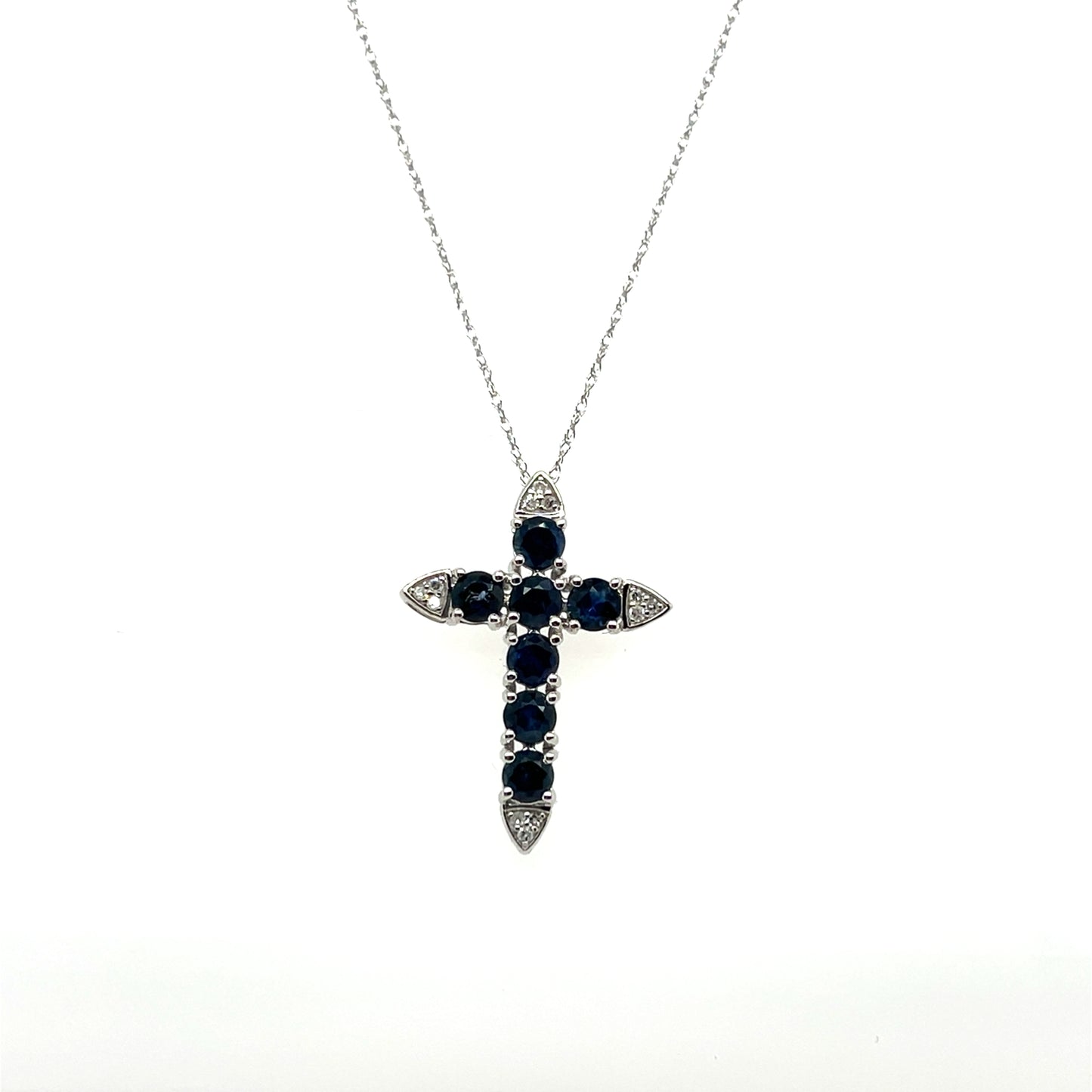 1.60CTW Sapphire & 0.05CTW Diamond Cross Pendant
