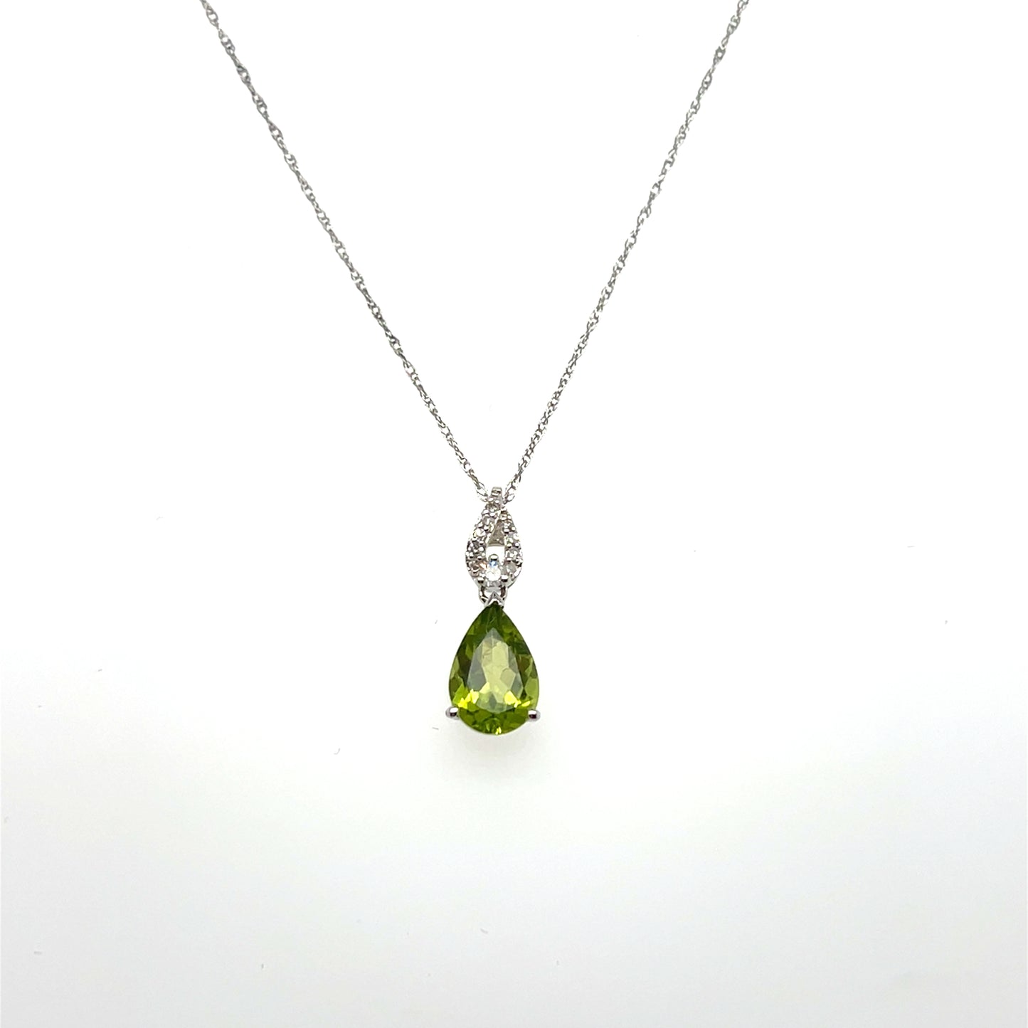 1.34CTW Peridot & 0.06CTW Diamond Pendant in 14K White Gold