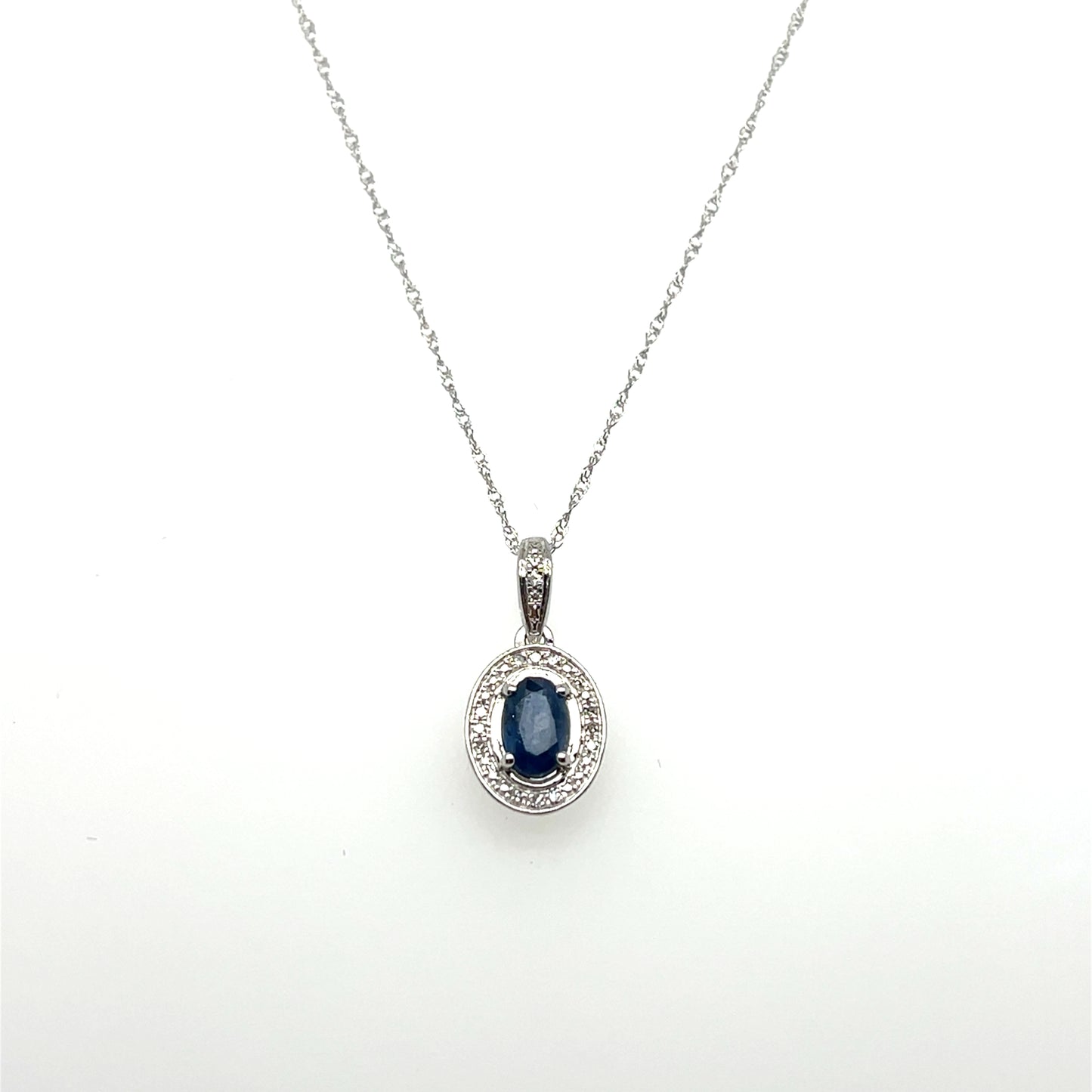 0.60CT Sapphire & 0.04CTW Diamond Pendant in 10K White Gold