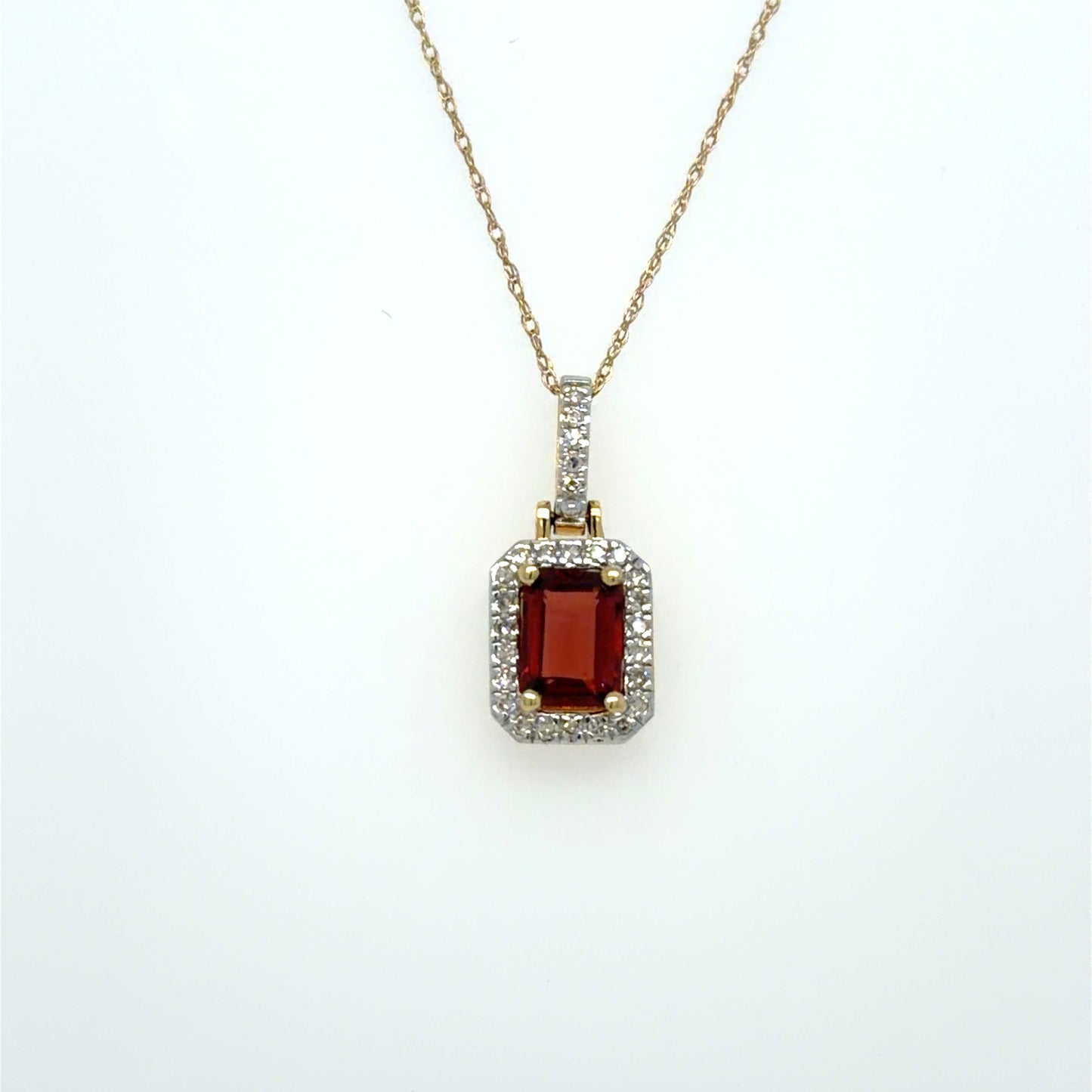 Garnet & Natural Diamond Classic Pendant in 10K Yellow Gold