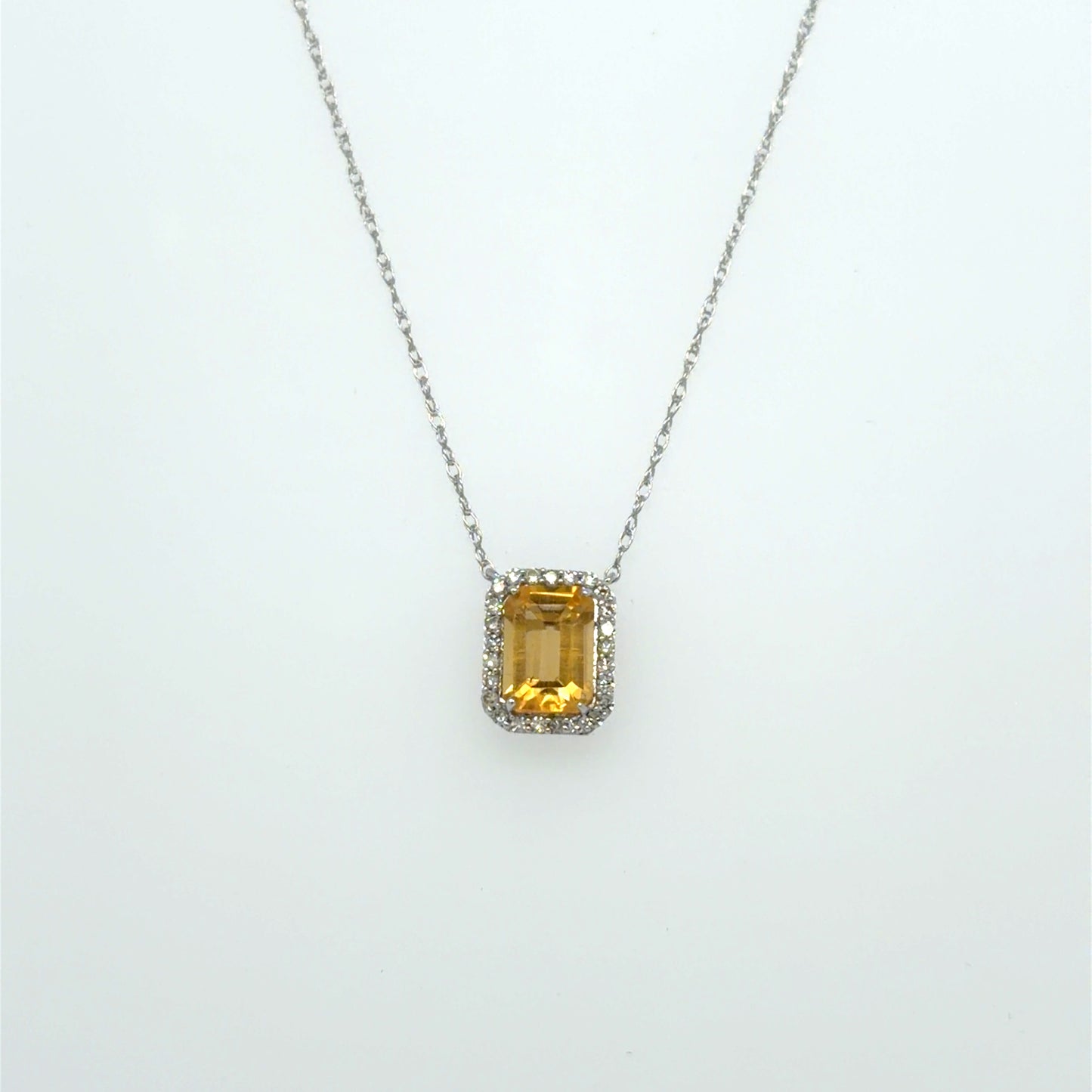 1 CT Citrine & Natural Diamond Halo Pendant in 10K White Gold