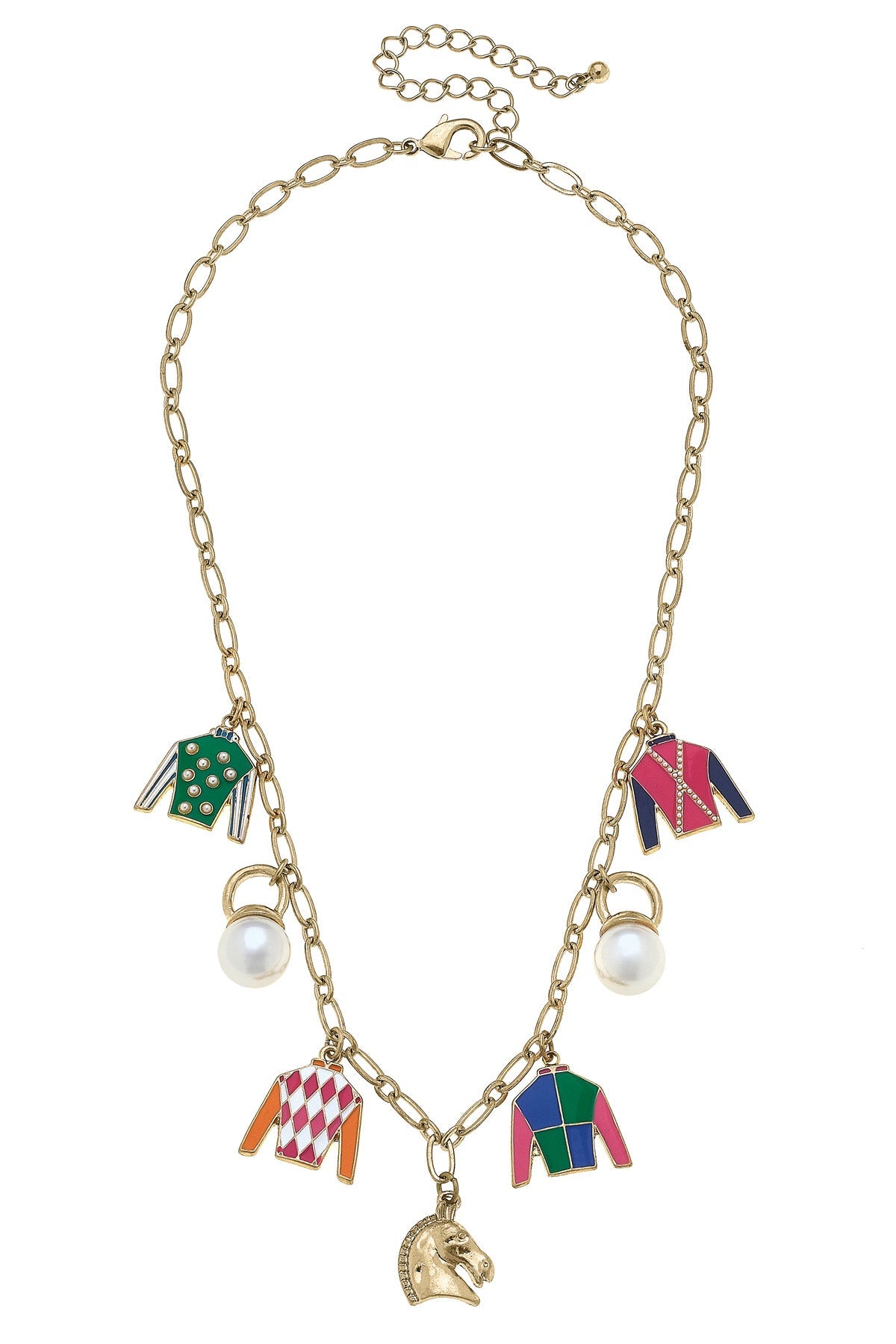 Derby Day Jockey Silk Enamel Charm Necklace in Multi Colors