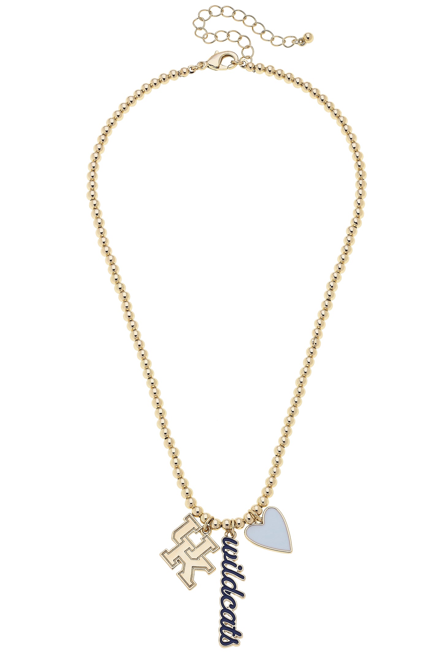 Kentucky Wildcats Ball Bead Charm Necklace in Shiny Gold