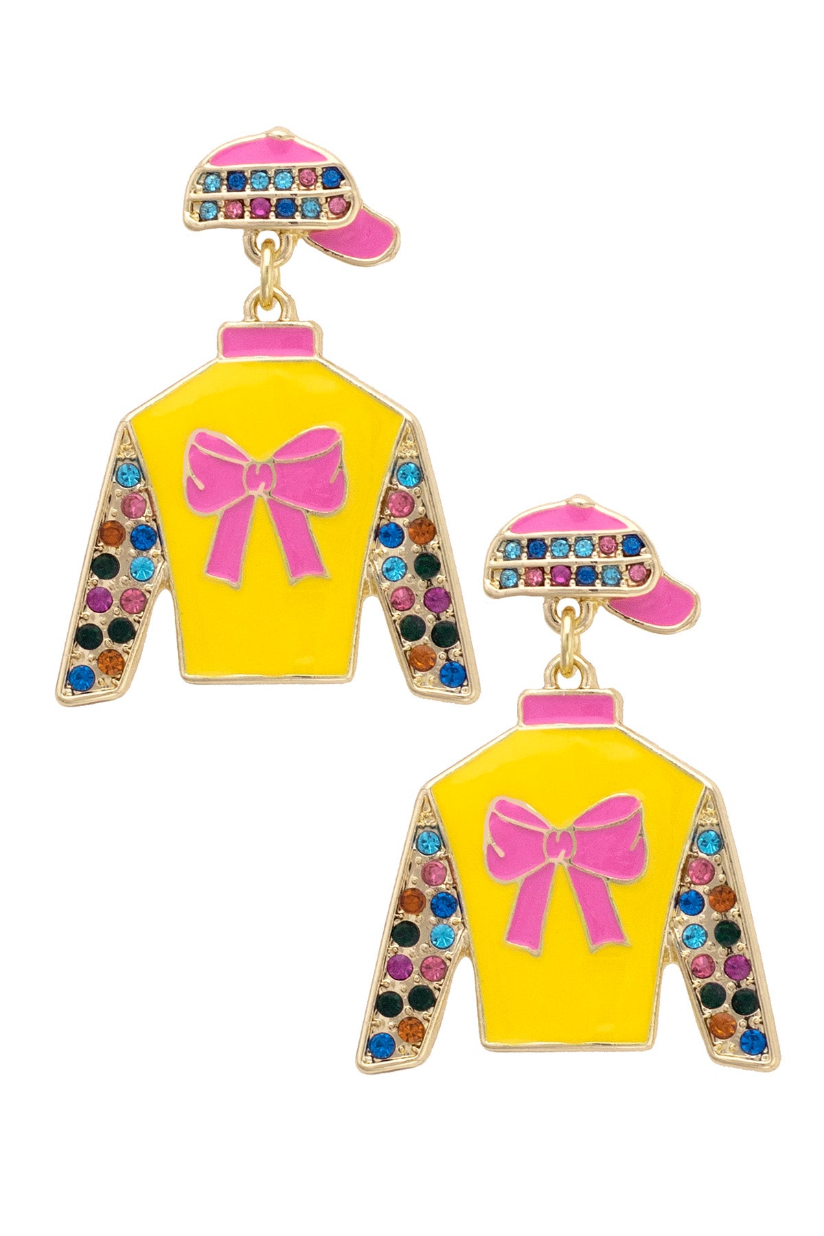 Shirley Jockey Silk Enamel Drop Earrings in Yellow & Pink