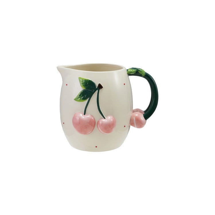Hand-Painted Stoneware Pitcher with Cherries