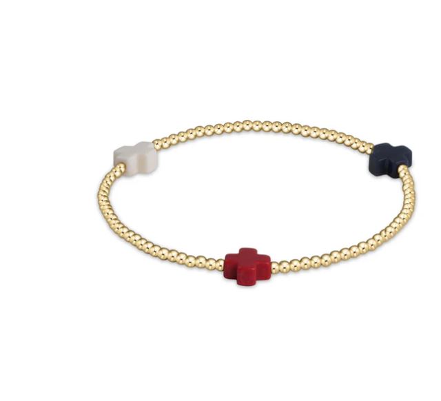eNewton Signature Cross gold pattern 2mm bead bracelet - Firecracker