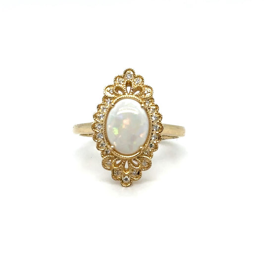 .09ctw Diamond and .90ct Opal 14kt Yellow Gold Ring by Effy