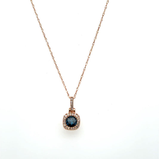 .06ctw Diamond and London Blue Topaz 10kt Rose Gold Pendant with Chain