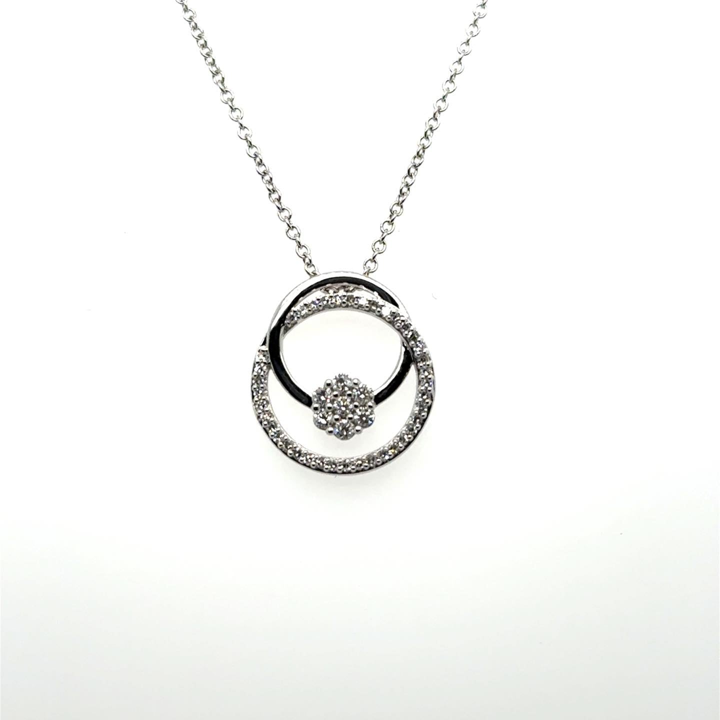 .25ctw Diamond Double Circle 10kt White Gold Pendant with Chain