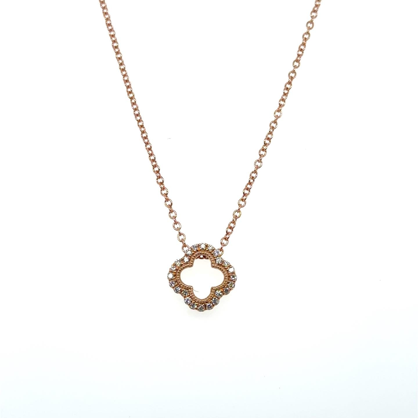 1/4ctw Diamond 14kt Rose Gold Clover Pendant with Chain