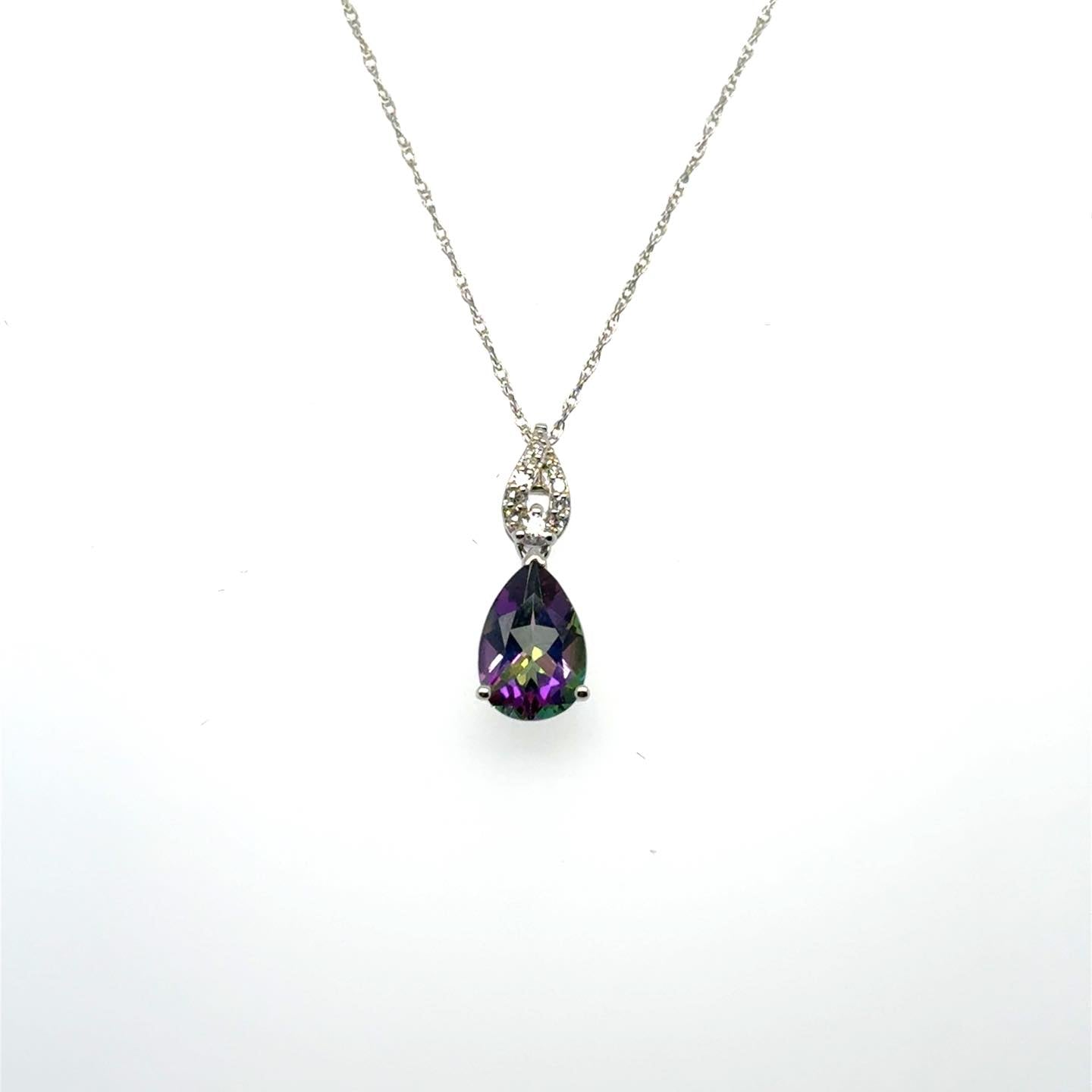 .06ctw Diamond and 1.34ct Mystic Topaz 14kt White Gold Pendant with Chain