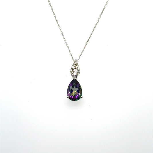 .06ctw Diamond and 1.34ct Mystic Topaz 14kt White Gold Pendant with Chain