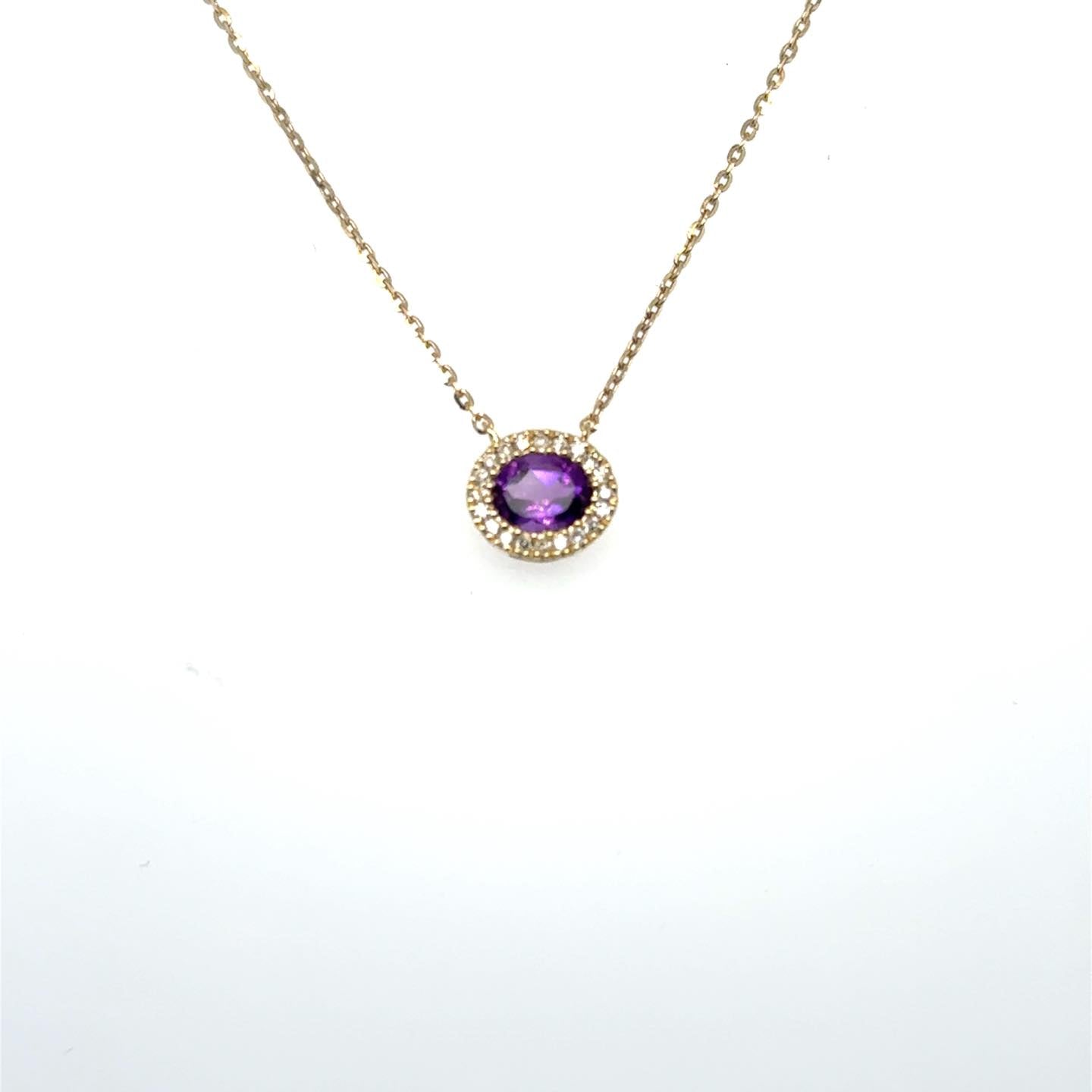 .06ctw Diamond and Amethyst 10kt Yellow Gold Pendant with Chain