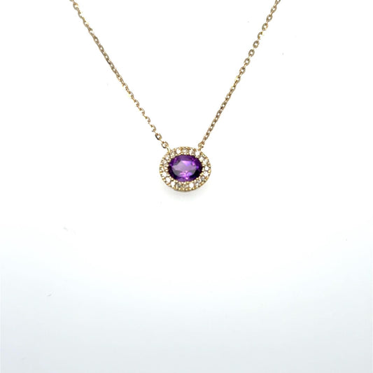 .06ctw Diamond and Amethyst 10kt Yellow Gold Pendant with Chain