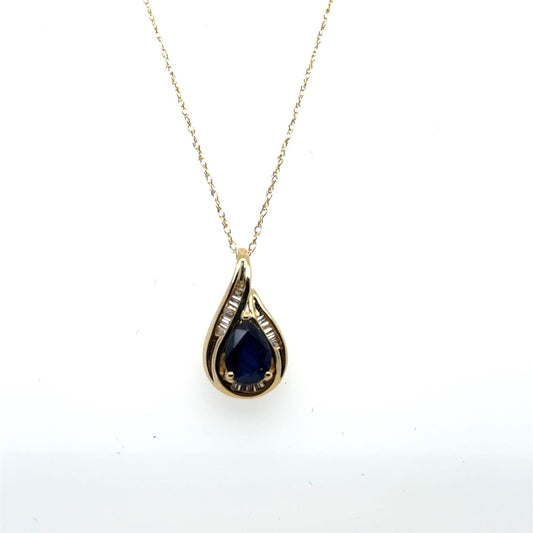 .07ctw Diamond and Sapphire 14kt Yellow Gold Pendant with Chain