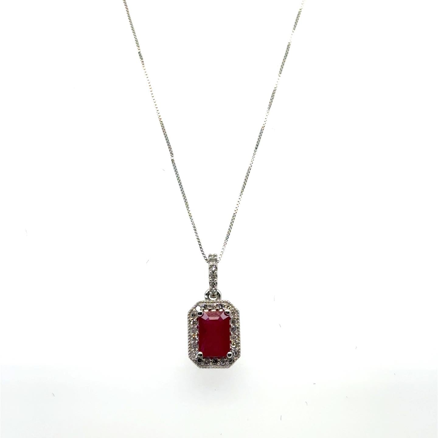 3/4ctw Ruby and .10ctw Diamond 14kt White Gold Pendant with Chain