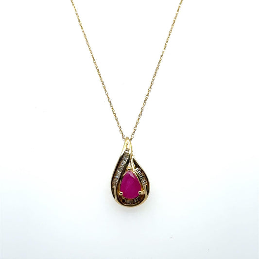 .07ctw Diamond and Ruby 14kt Yellow Gold Pendant with Chain