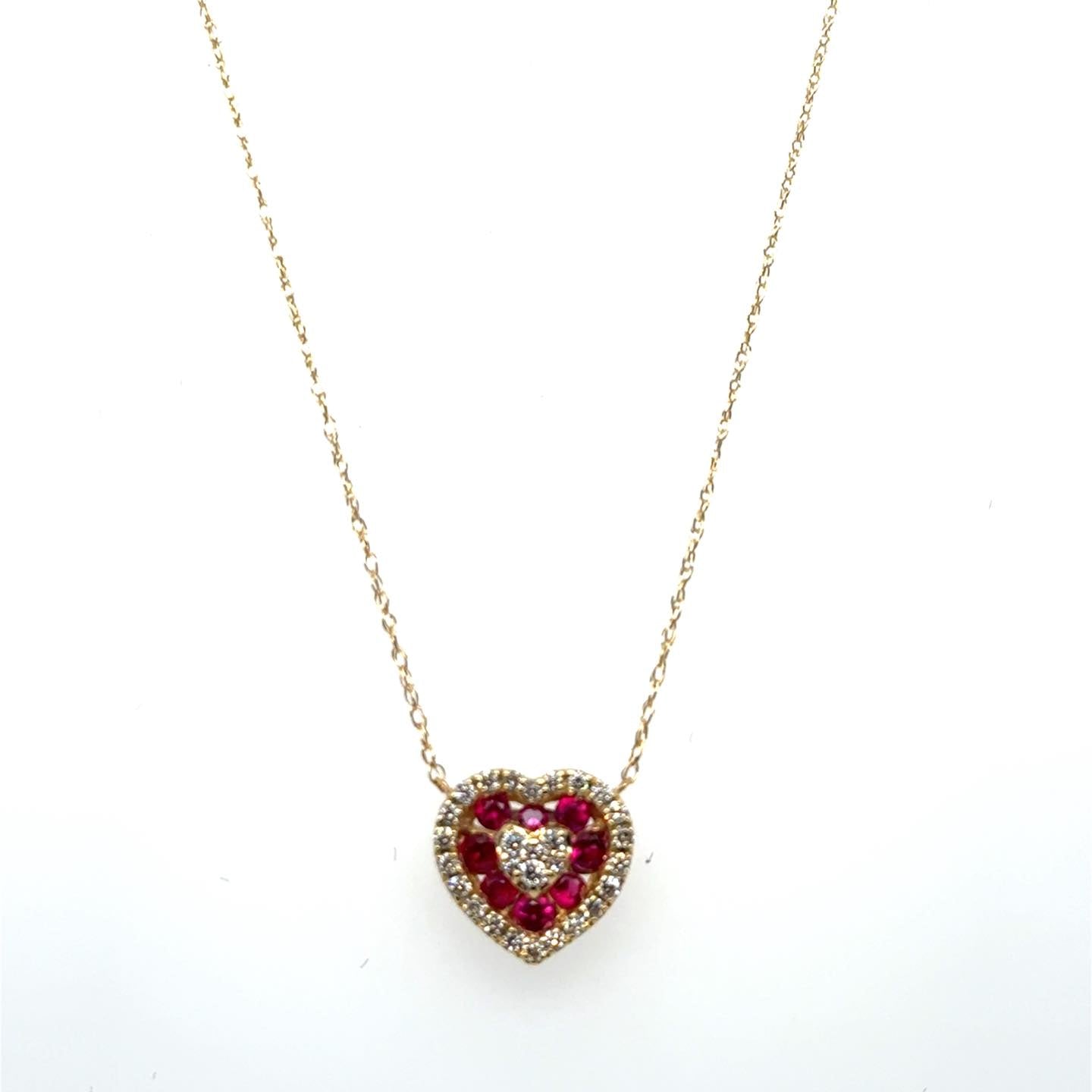 .18ctw Diamond and .30ct Ruby 14kt Yellow Gold Heart Pendant with Chain