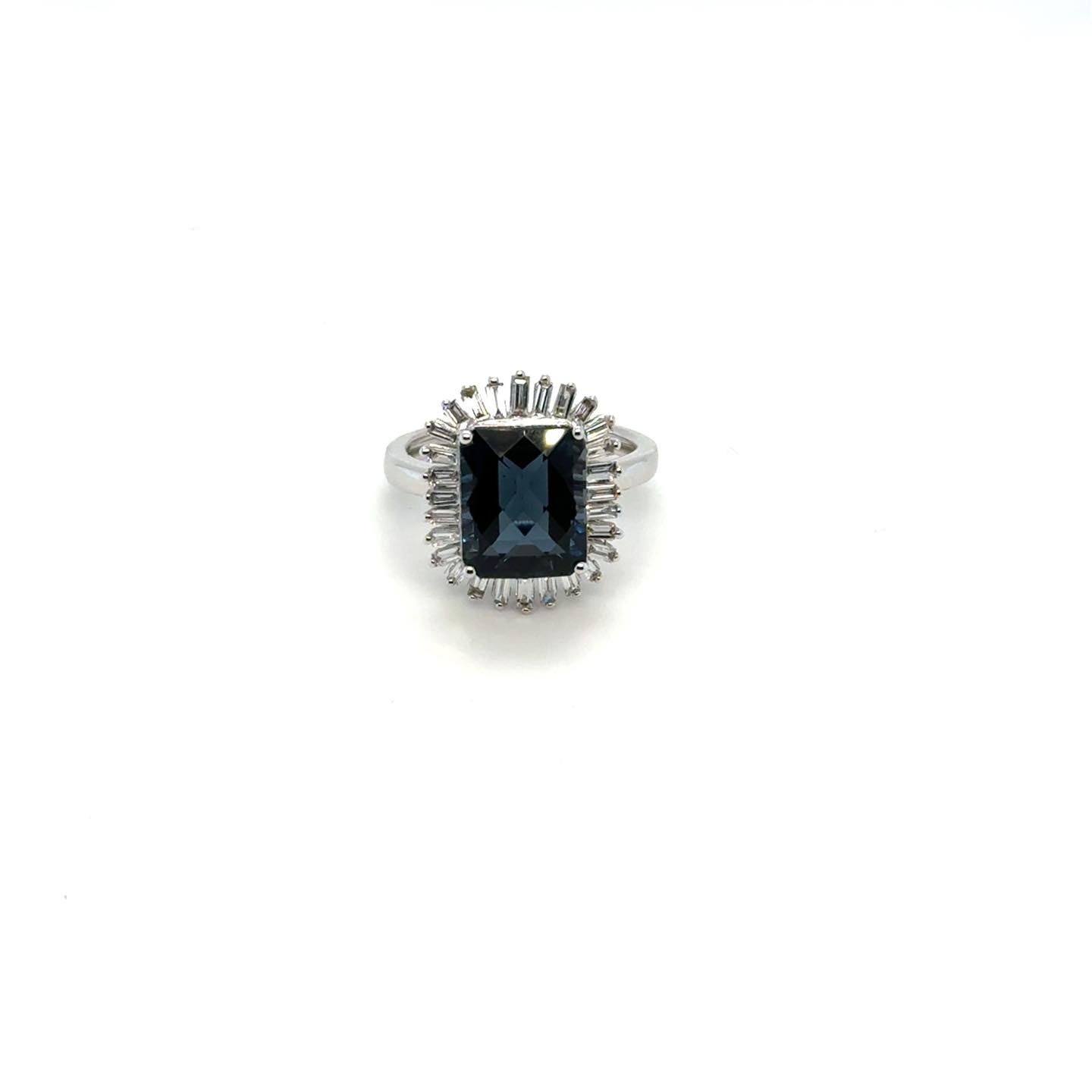 4.55ct London Blue Topaz .48ct Diamond 14kt White Gold EFFY Ring