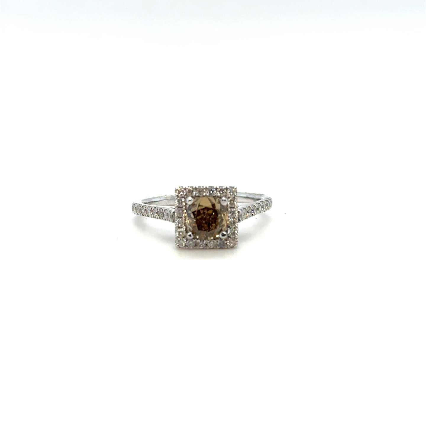 1.57ctw Diamond Ring with 1ct Center Princess Chocolate Diamond