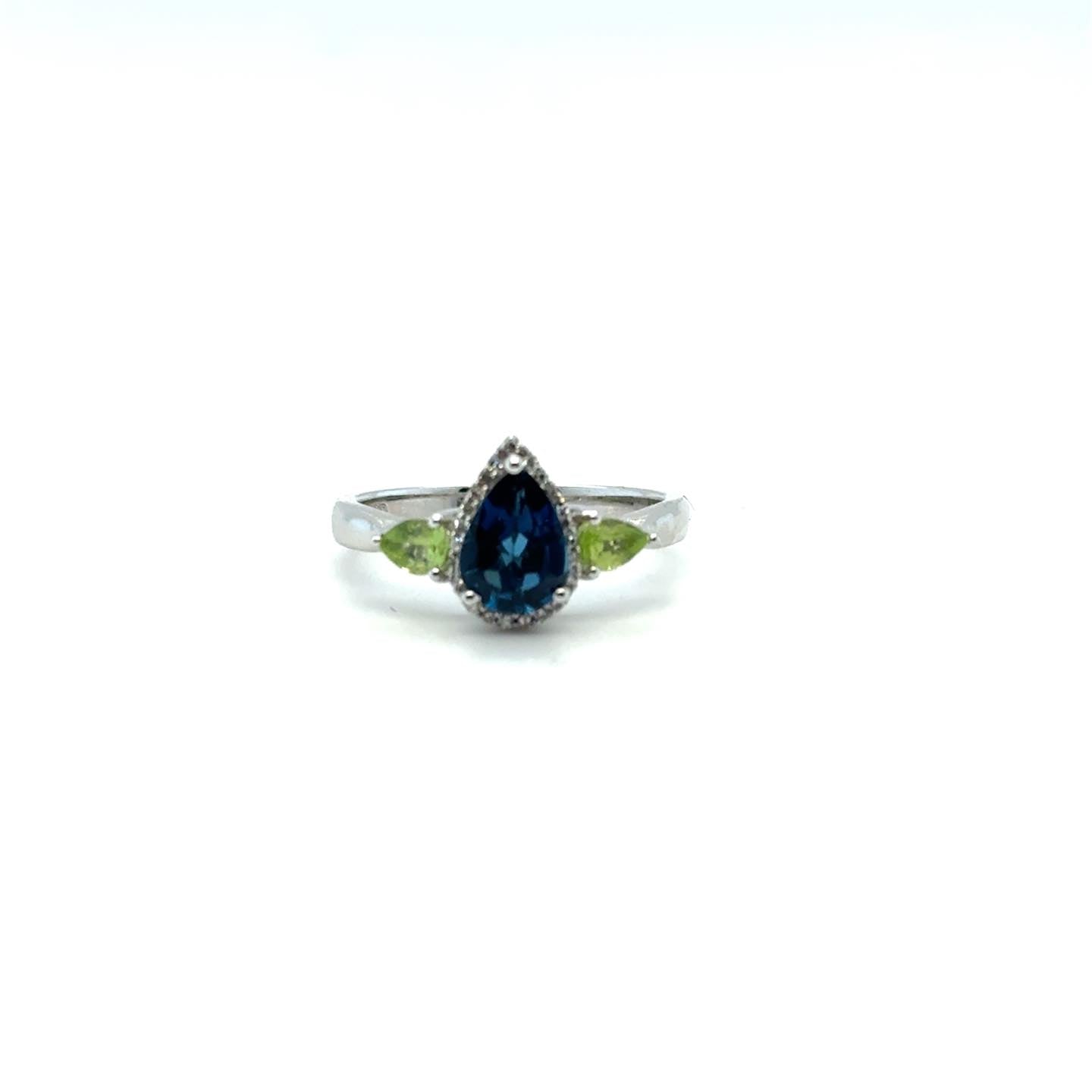 1ctw London Blue Topaz and Peridot 14t White Gold Ring