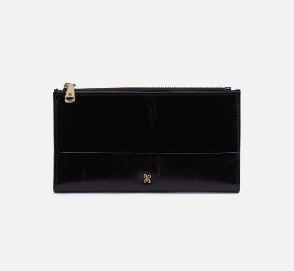 Hobo Jill Large Bifold Wallet - Polished Leather | Black