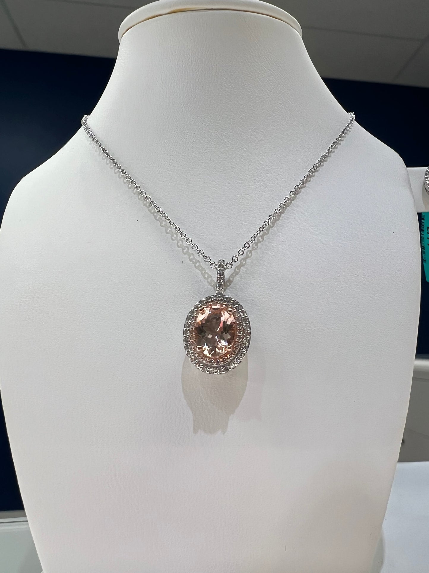 .21ctw Diamond and 1.15ct Morganite White Gold Pendant
