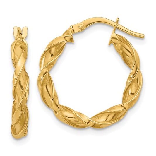14kt Yellow Gold 3.25mm Polished Twisted Hoop Earrings