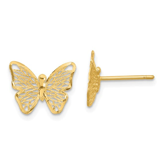 14kt Yellow Gold Textured and Polishe Butterfly Post Earrings