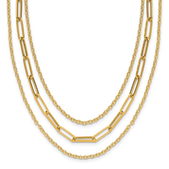 14kt Polished 3-Strand Fancy Link Necklace - 18”